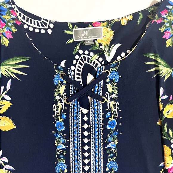 JM Collection Navy Mixed Print Flutter Short Sleeve Women’s Top L - Picture 10 of 10